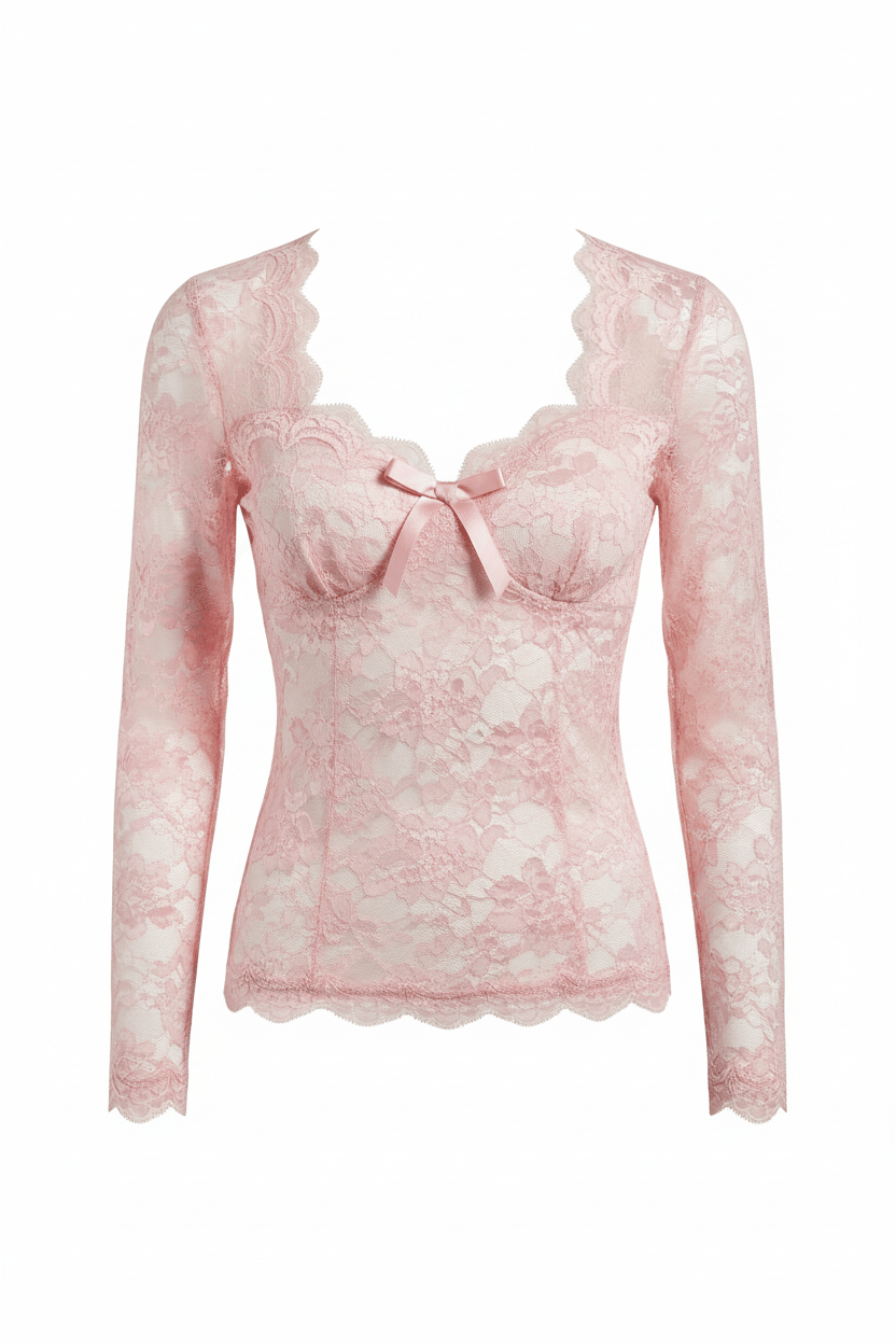 Women's Pink Lace Long Sleeve Top - Juanita Boutique