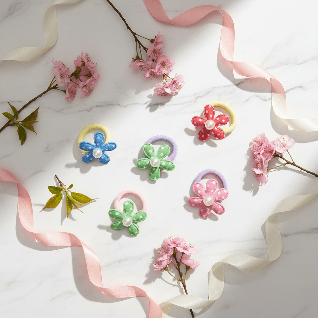 Polka Dot Flower Hair Ties – Set of 5 - Juanita Boutique