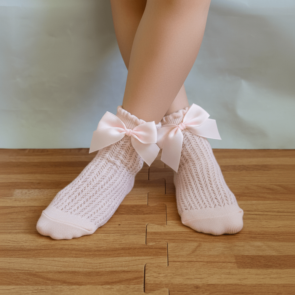 Girls Pink Mesh Bow Ankle Socks - Juanita Boutique