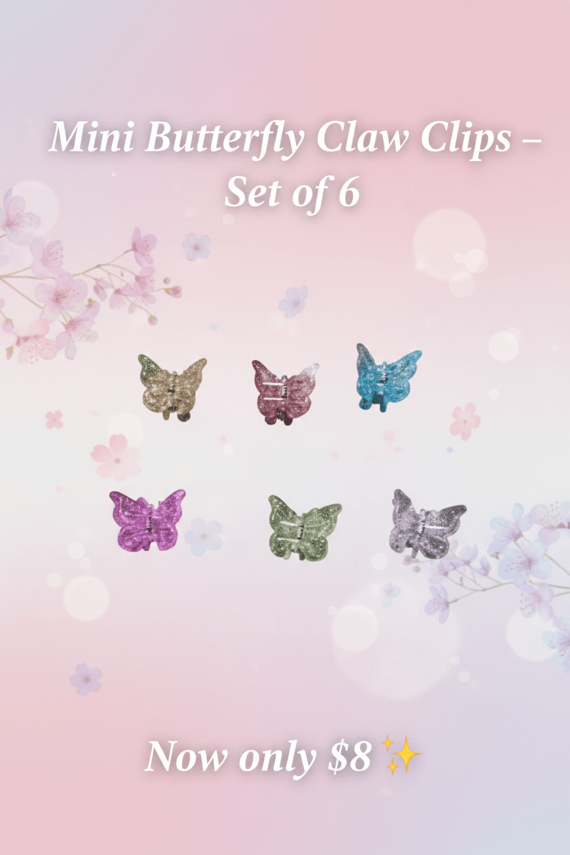 Mixed Size Butterfly Claw Clips – Set of 6 - Juanita Boutique