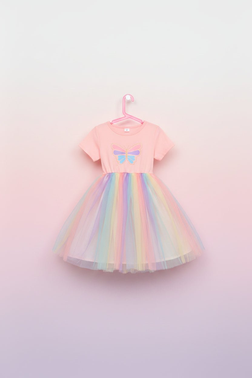 Girls' Rainbow Butterfly Tulle Dress - Juanita Boutique