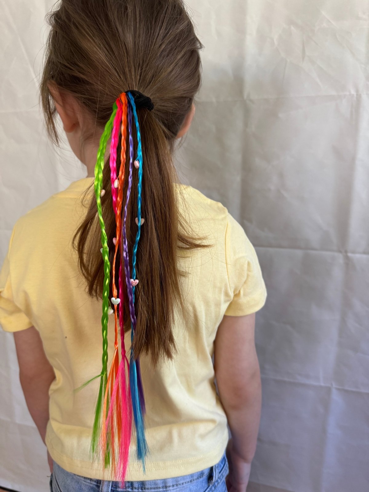 Rainbow Hair Tie with Streaks & Heart Beads - Juanita Boutique