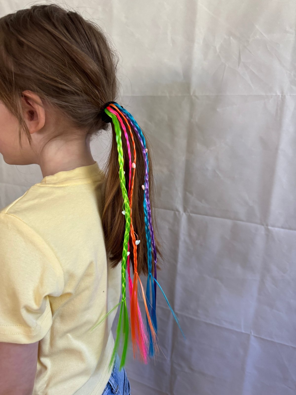 Rainbow Hair Tie with Streaks & Heart Beads - Juanita Boutique
