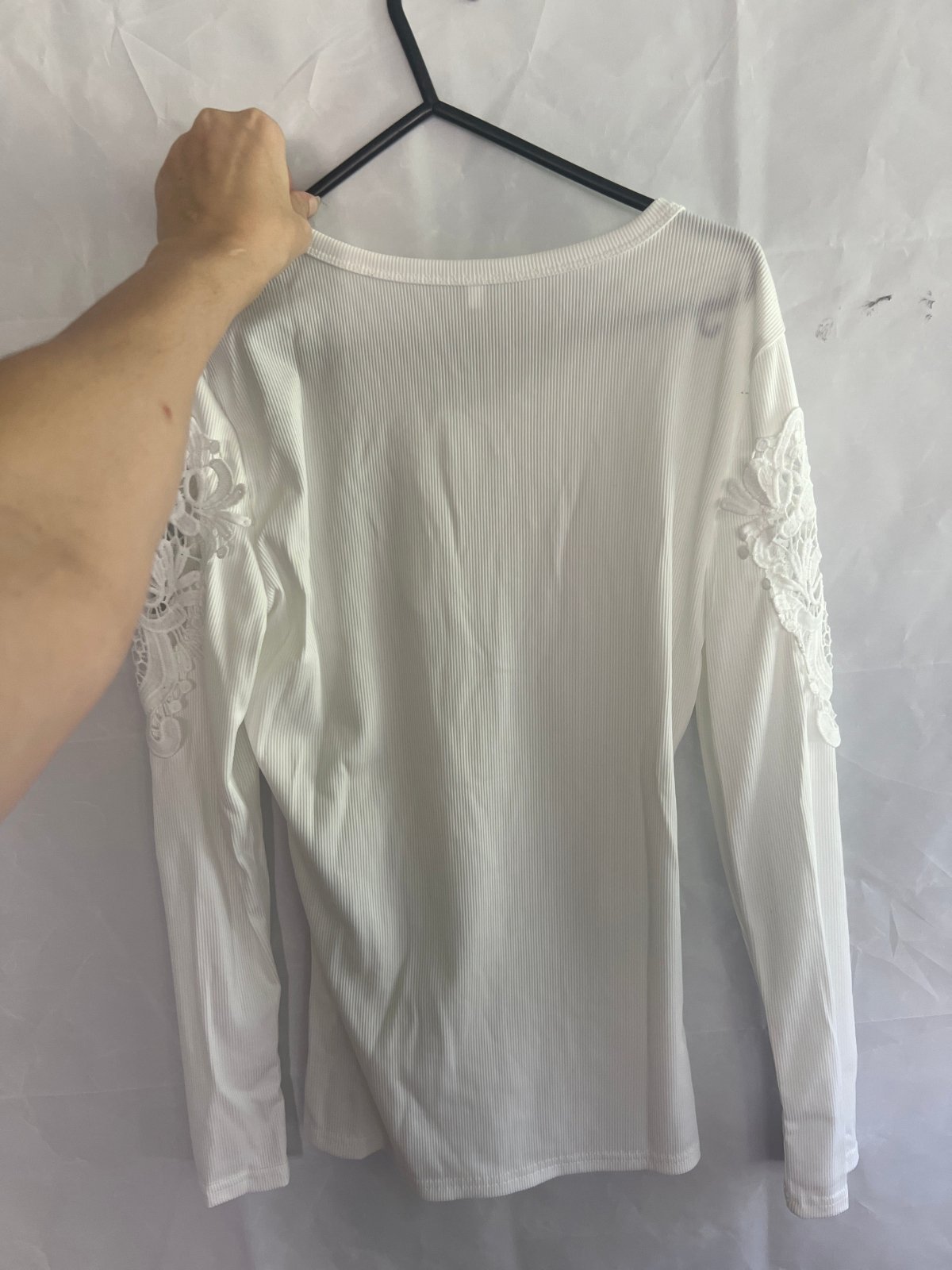 Lace Panel Long Sleeve Top - White - Juanita Boutique
