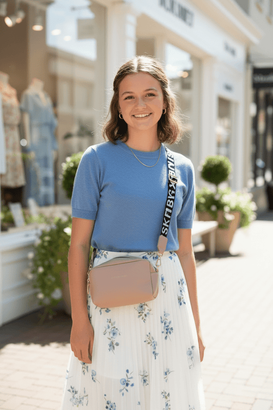 Nude Pink Crossbody Shoulder Bag with Branded Strap - Juanita Boutique