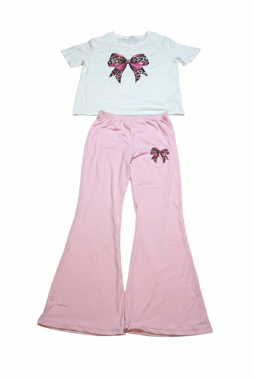 Girls Leopard Bow Matching Set