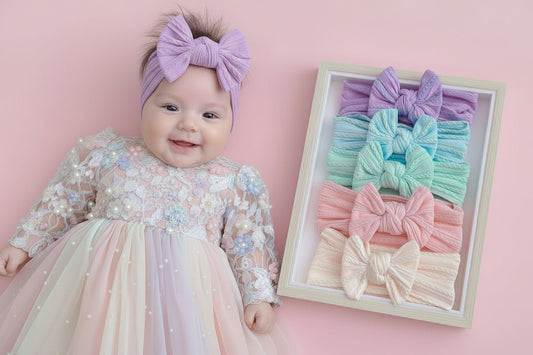 Baby Girls Bow Headbands – Soft Pastel Infant Hair Accessories - Juanita Boutique