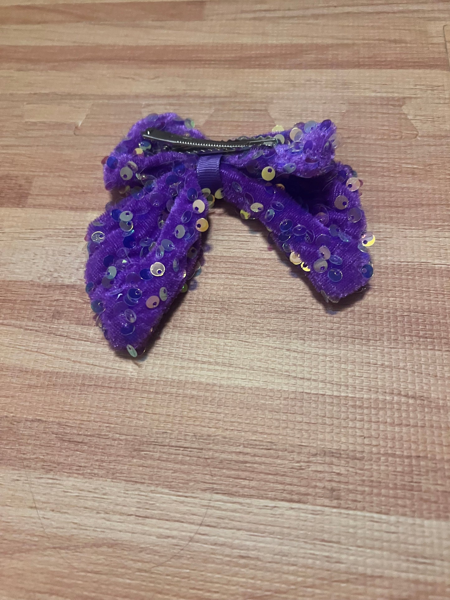 Purple Sequin Bow Hair Clip