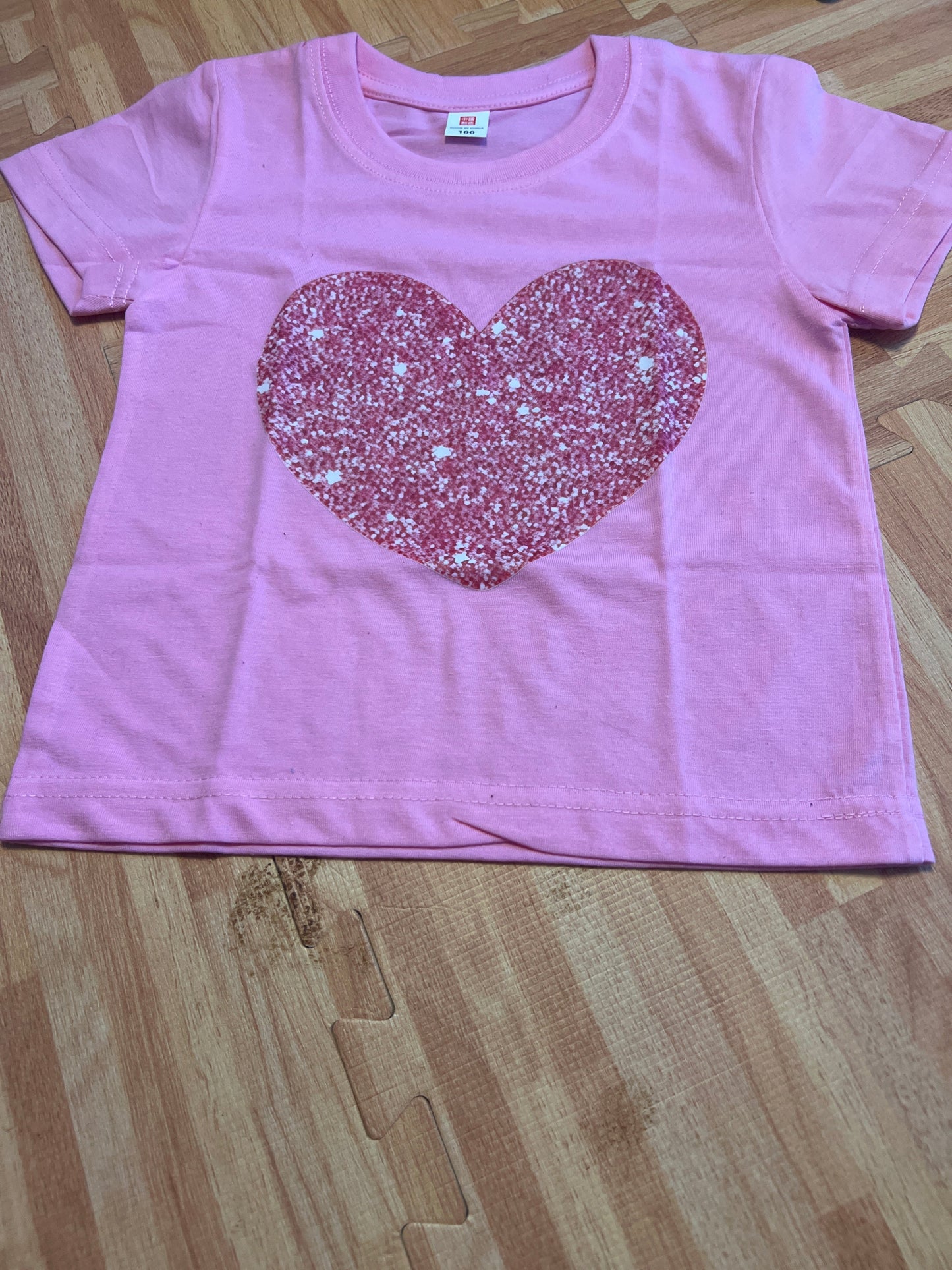 Girls Pink Glitter Heart Tee