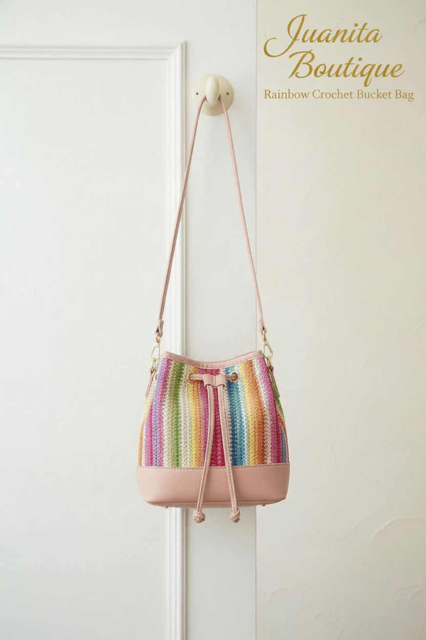 Rainbow Crochet Bucket Bag - Juanita Boutique