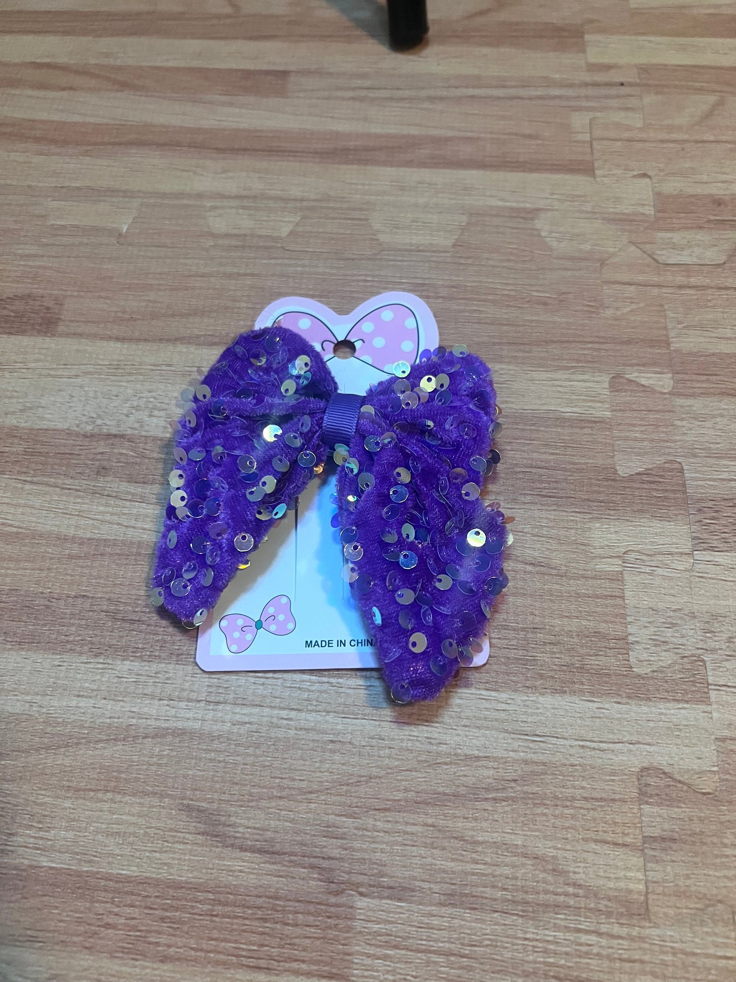 Purple Sequin Bow Hair Clip