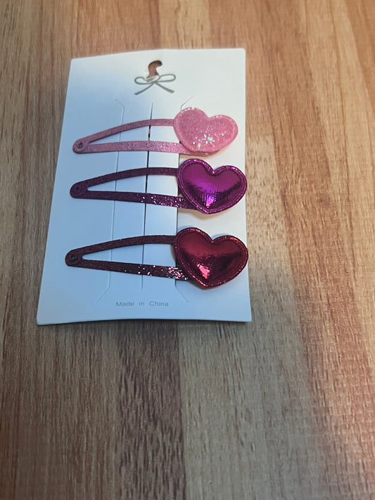 Glitter Heart Hair Clips - Set of 3
