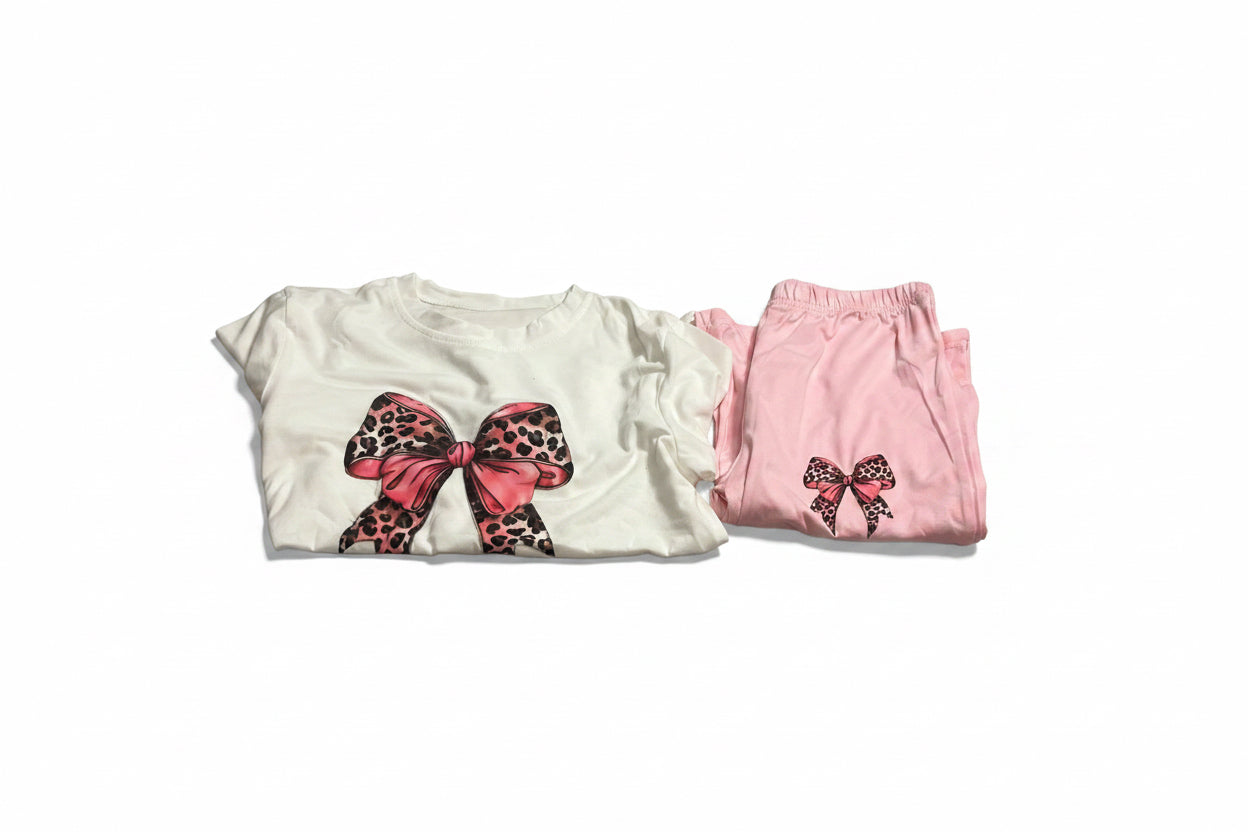 Girls Leopard Bow Matching Set