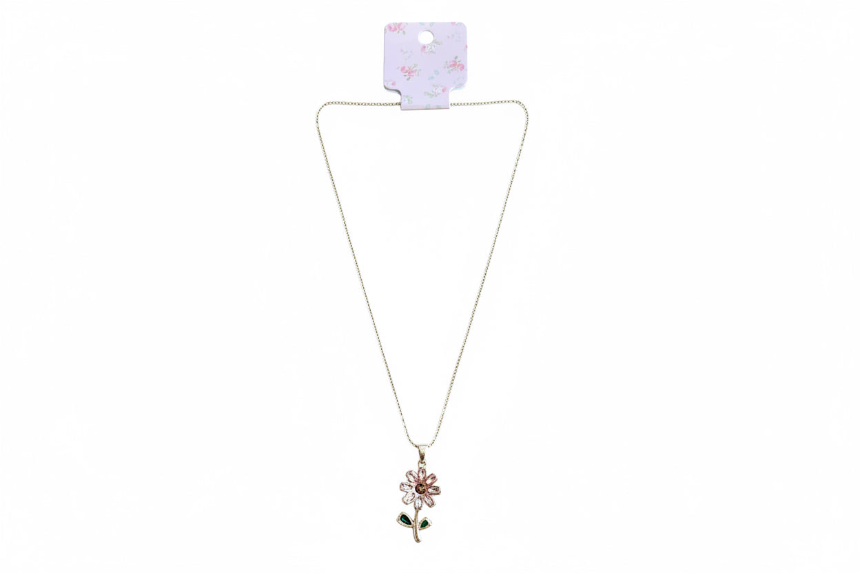 necklace on white background): Gold flower necklace delicate chain product shot white background Juanita Boutique