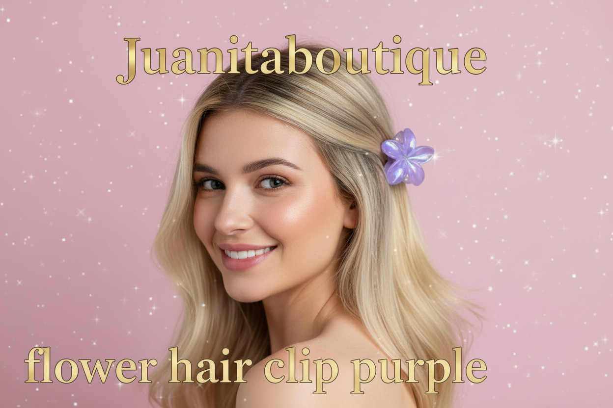 Flower hair clip purple worn by woman — Juanita Boutique"


