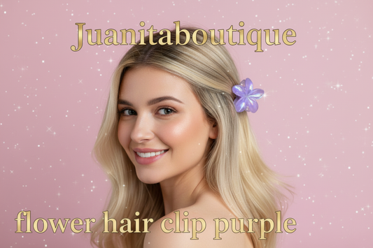 Flower hair clip purple worn by woman — Juanita Boutique"


