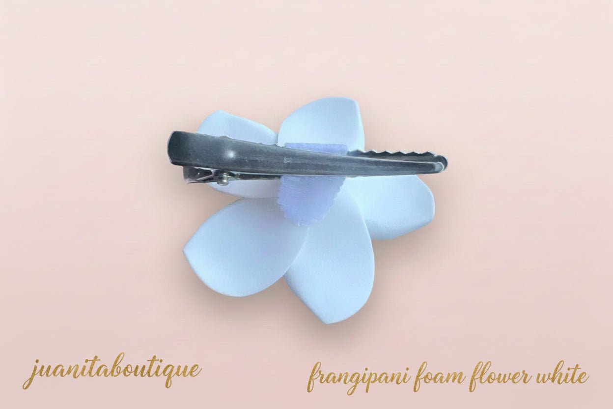 Frangipani Foam Flower Hair Clip – White - Juanita Boutique
