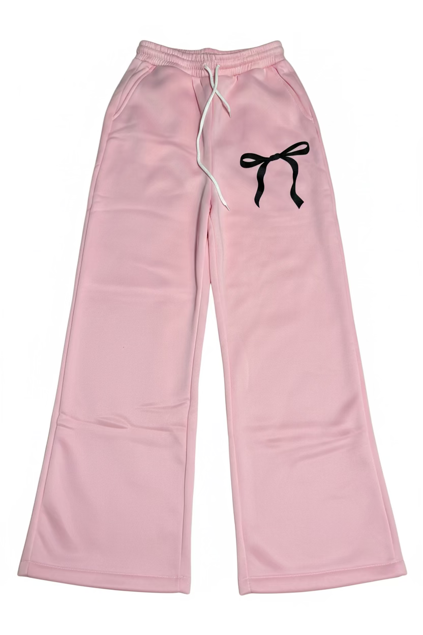 Pink Bow Wide-Leg Sweatpants