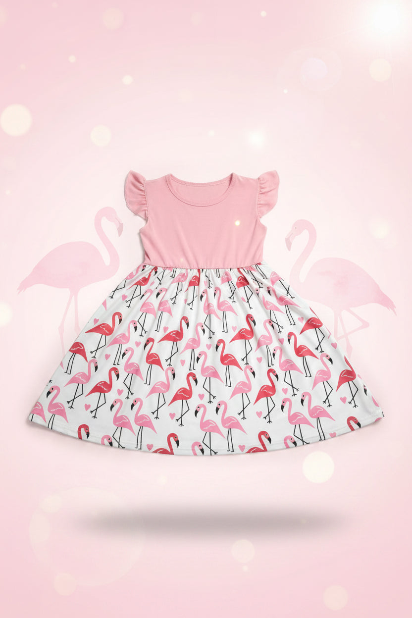 Girls Flamingo Flutter Dress - Juanita Boutique