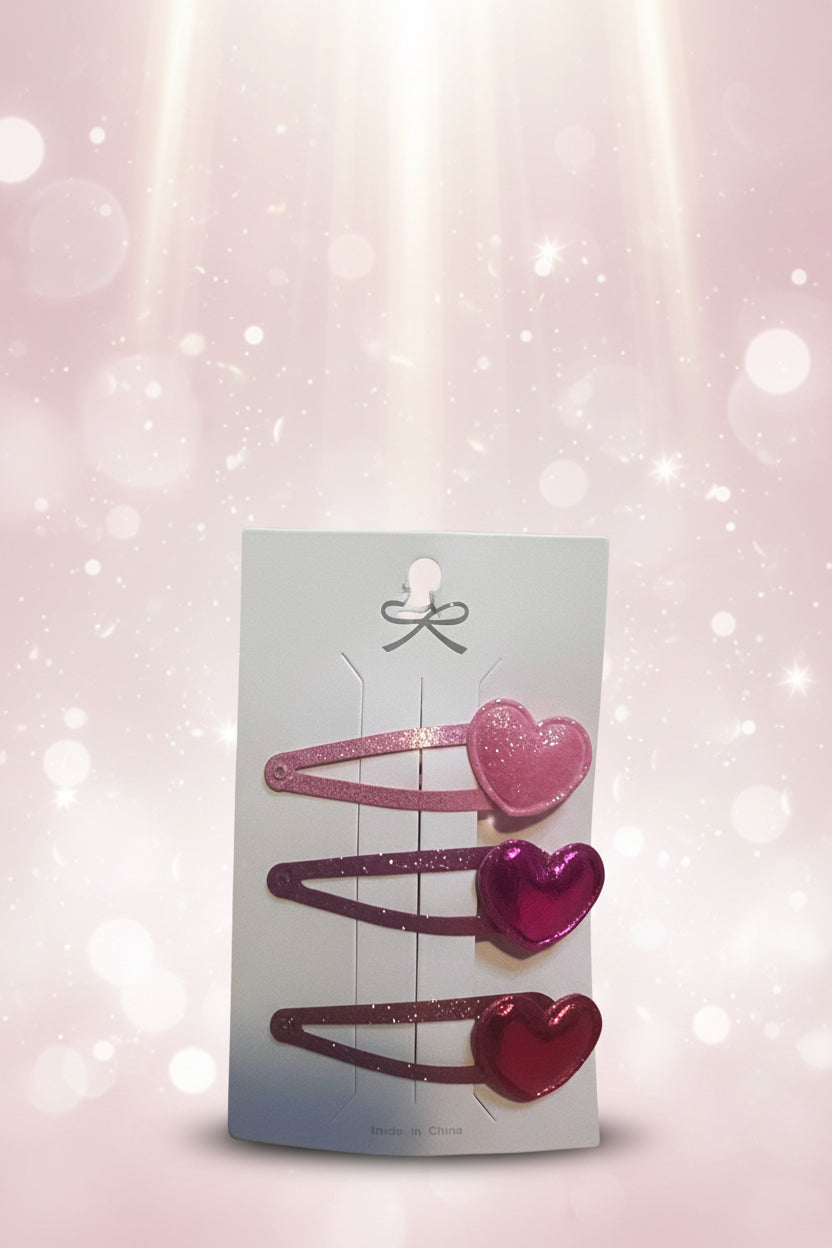 Glitter Heart Hair Clips - Set of 3 - Juanita Boutique