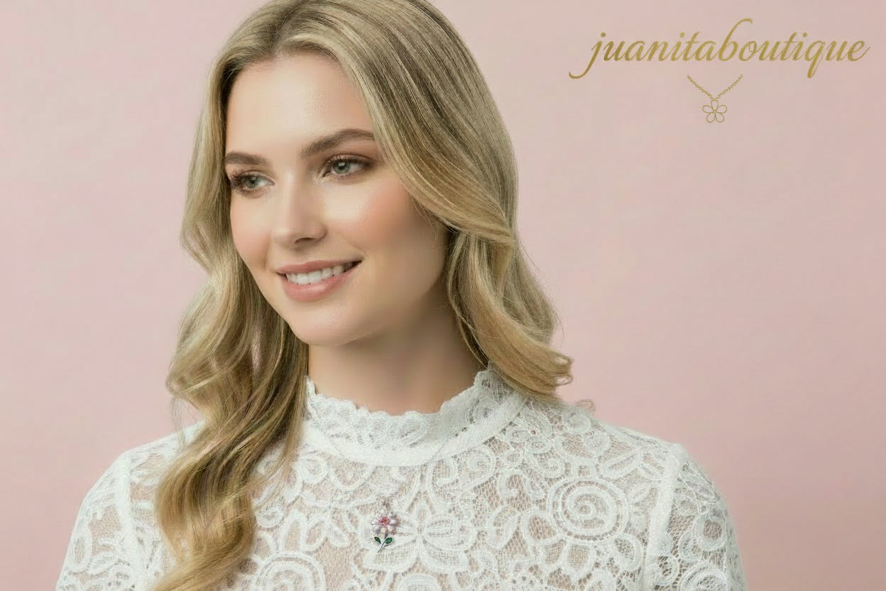 women wearing   gold flower necklace elegant style Juanita Boutique