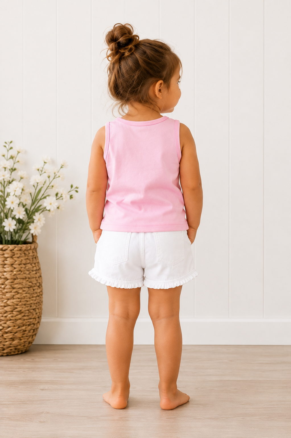 Girls flamingo tropical paradise singlet and shorts set - back view