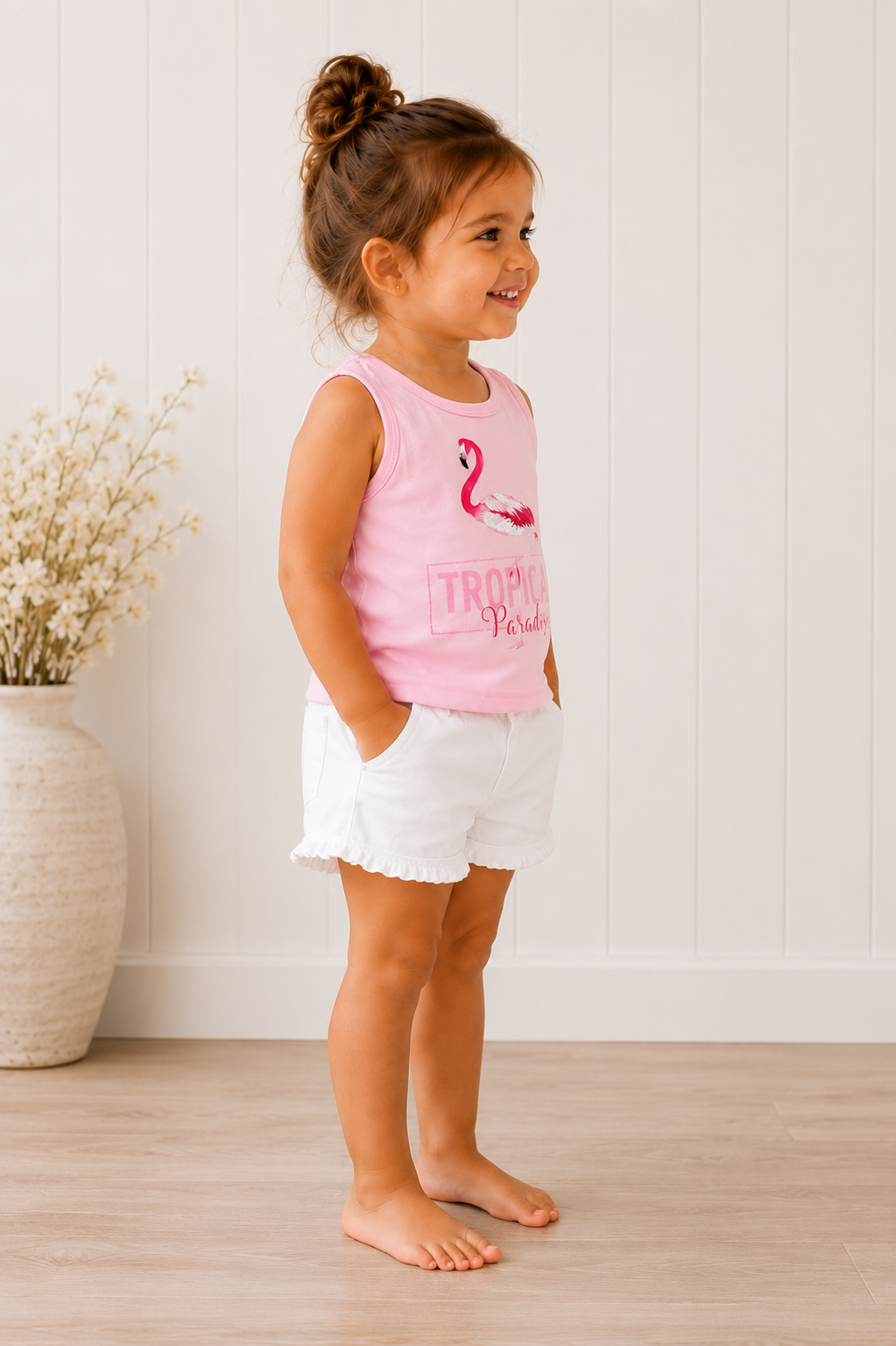 Girls Flamingo Tropical Paradise Singlet