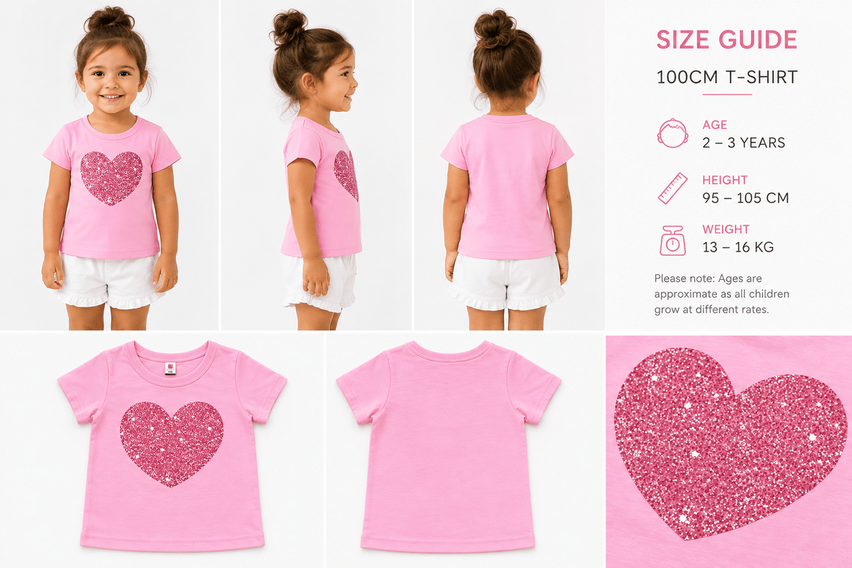 Girls Pink Glitter Heart Tee - Juanita Boutique