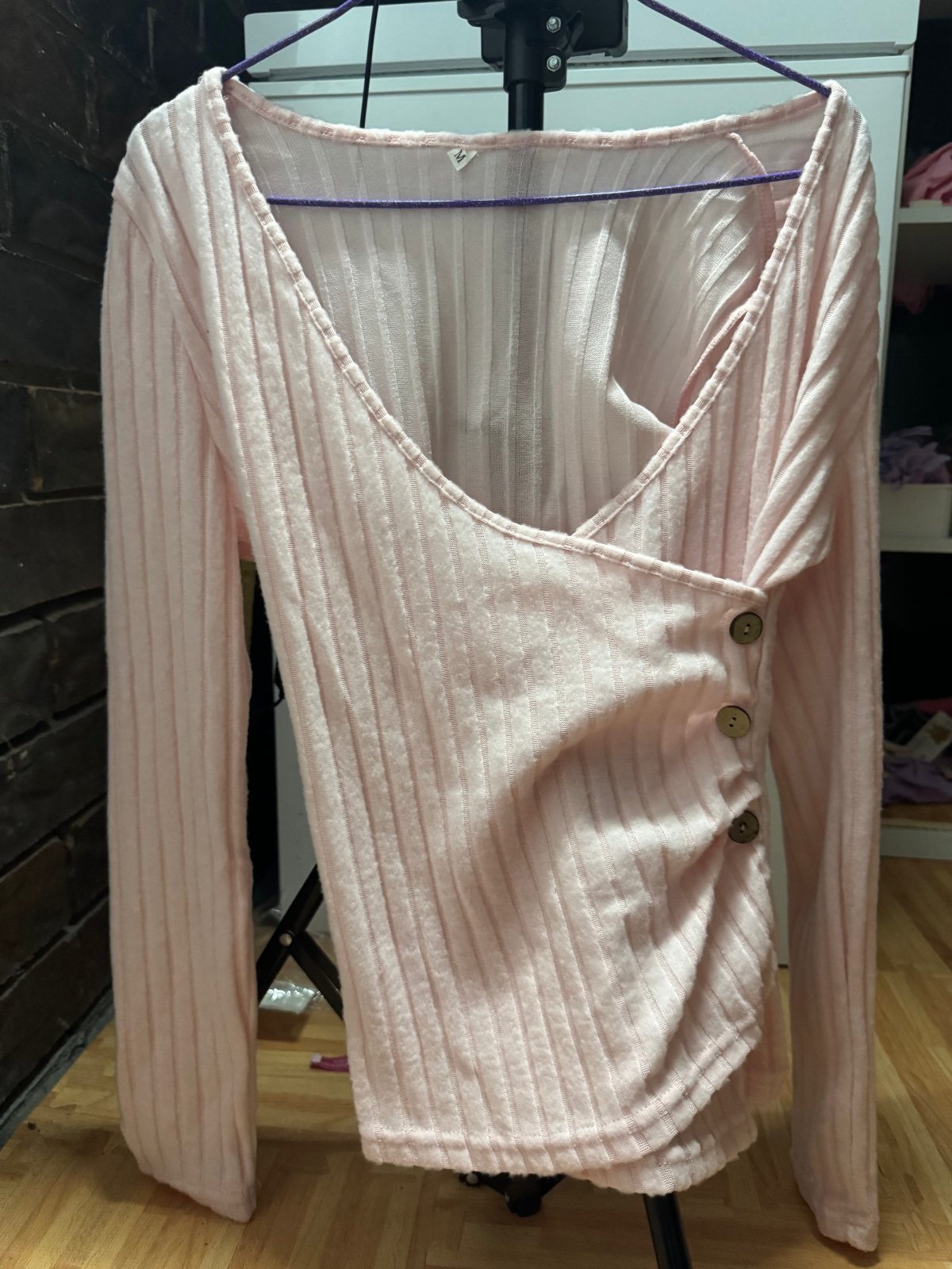 Pink Ribbed Knit Button Long Sleeve Top - Juanita Boutique