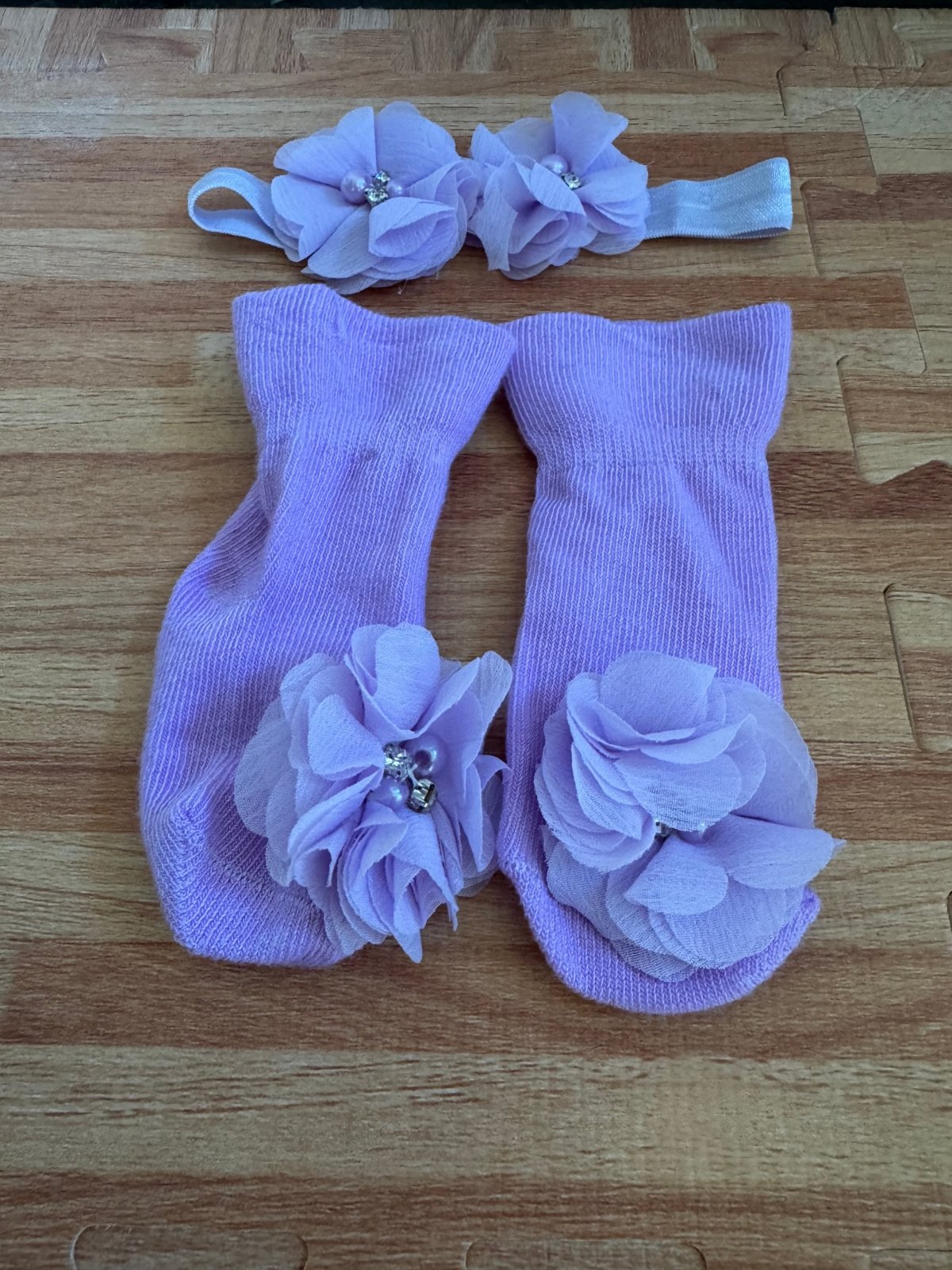 Lavender Chiffon Flower Socks & Headband Set — 0-6 Months broken - Juanita Boutique