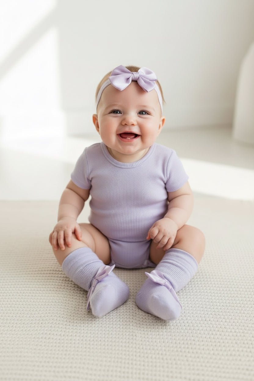 Lavender Bow Socks & Bow Headband Set — 0-6 Months - Juanita Boutique