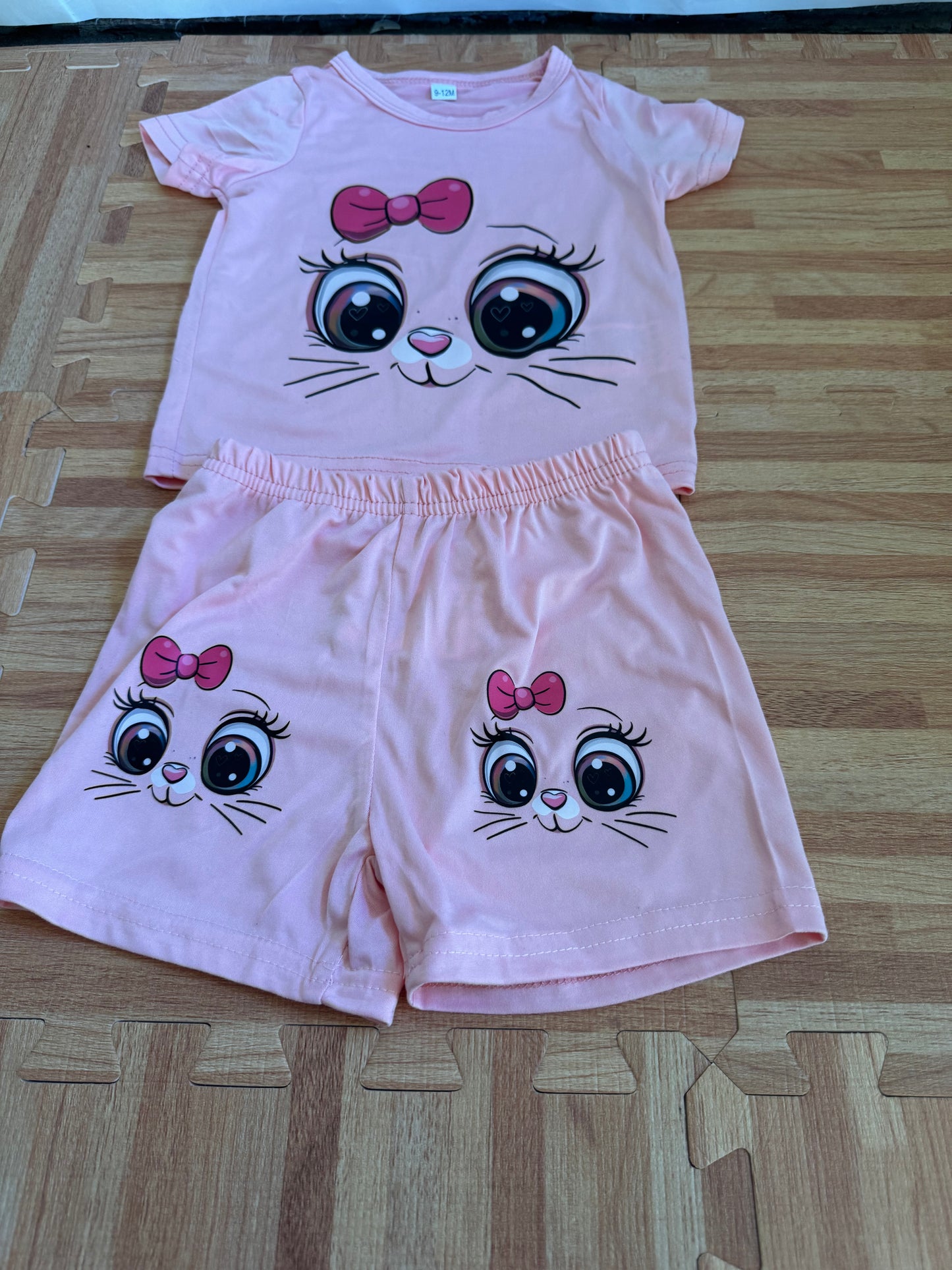 Pink Cat Face Baby Set — Top & Shorts