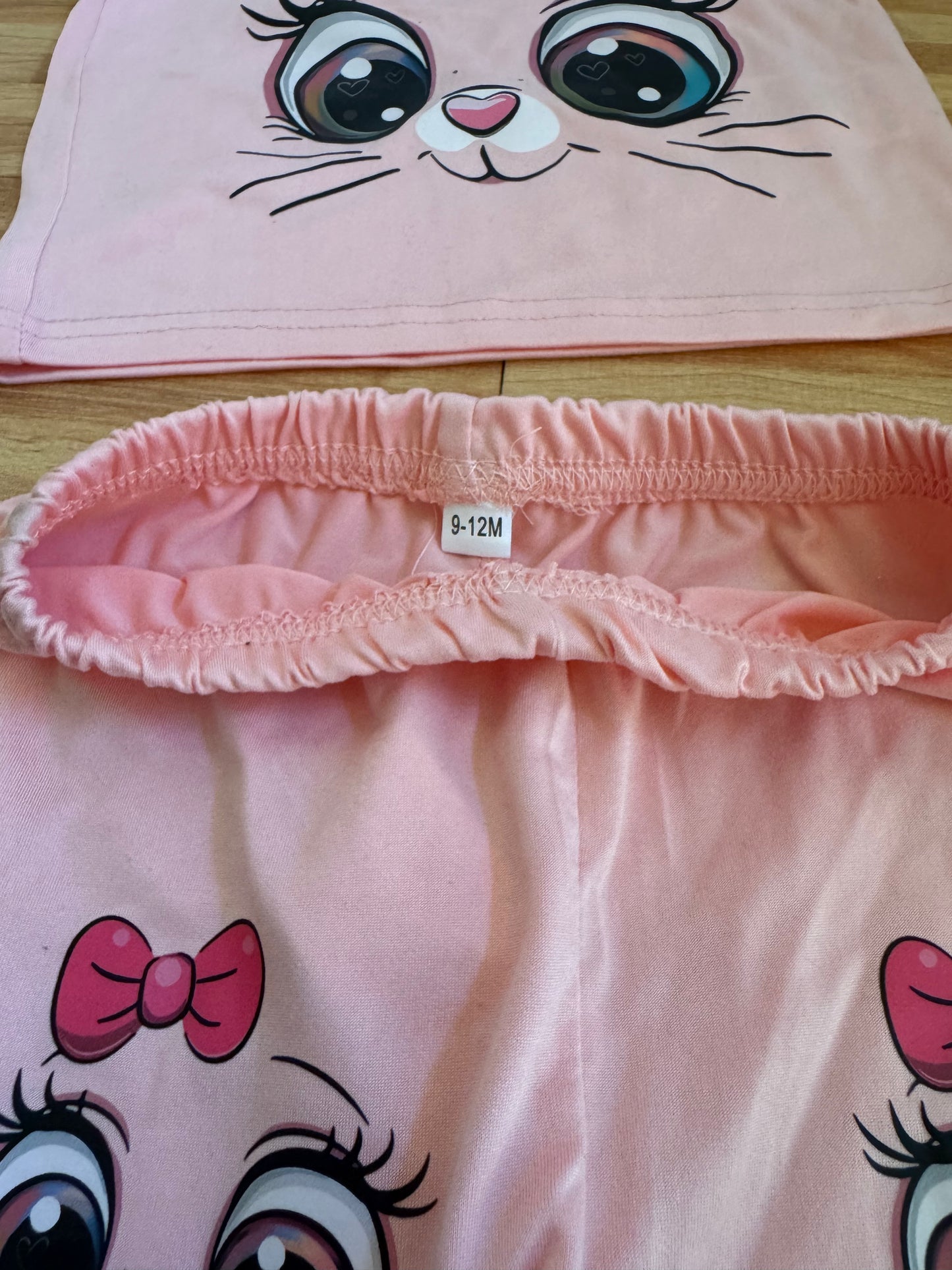 Pink Cat Face Baby Set — Top & Shorts