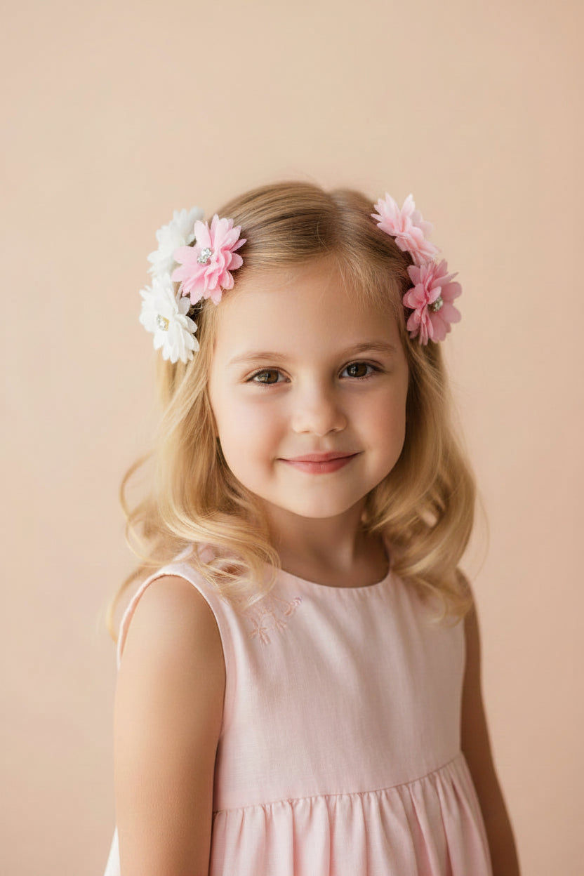 Set of floral hair clips on a white background