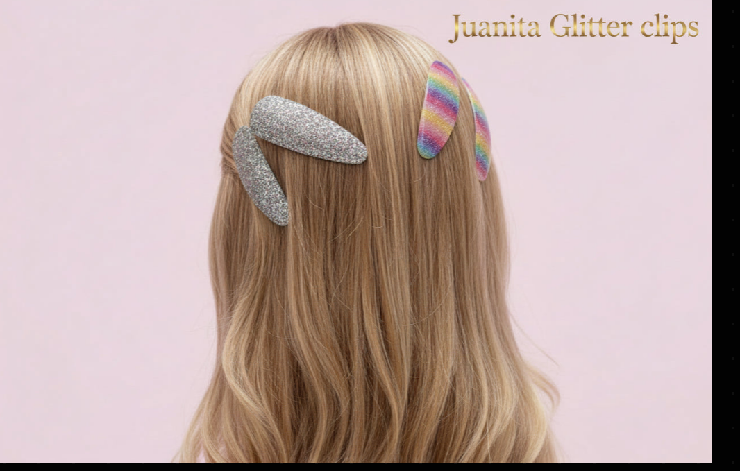 Juanita Glitter Clips Set of 4 - back view showing sparkly hair clips for girls in assorted colours"