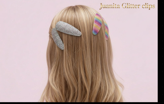 Juanita Glitter Clips Set of 4 - back view showing sparkly hair clips for girls in assorted colours"