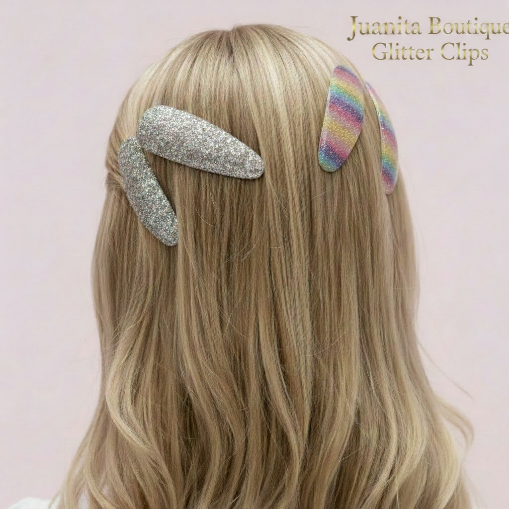 4 Back view of girl wearing Juanita Glitter Clips – boutique kids hair accessories Australia