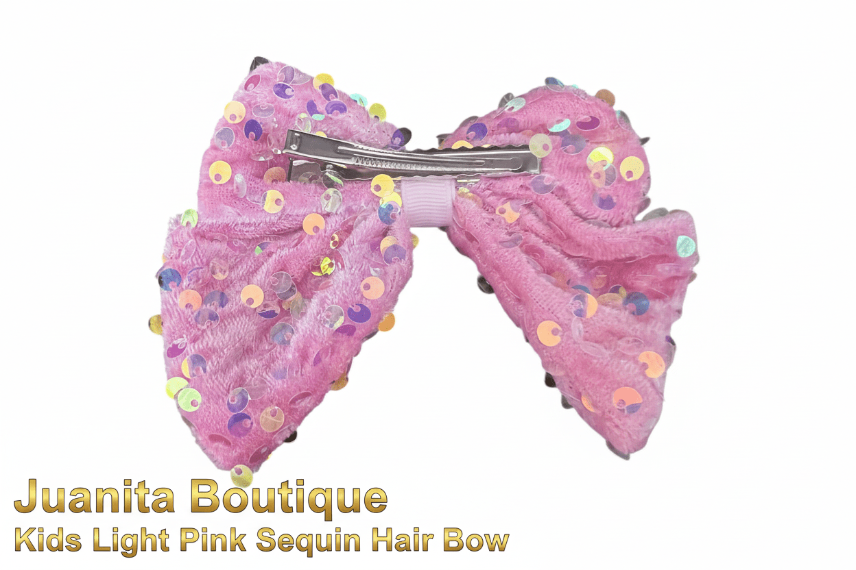Kids Light Pink Sequin Hair Bow - Juanita Boutique
