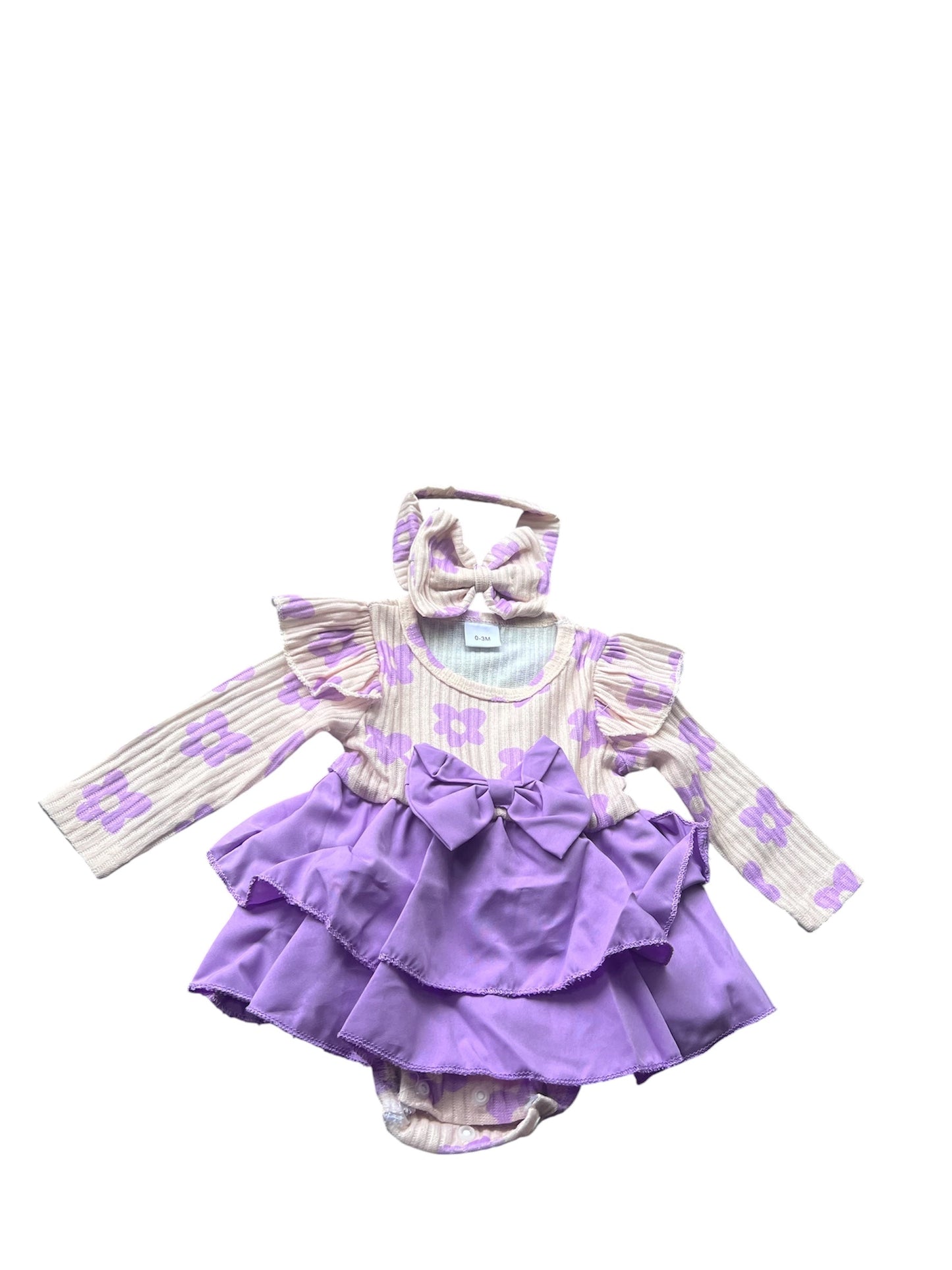 Lilac Floral Ruffle Romper Set with Headband by Juanita Boutique – front view