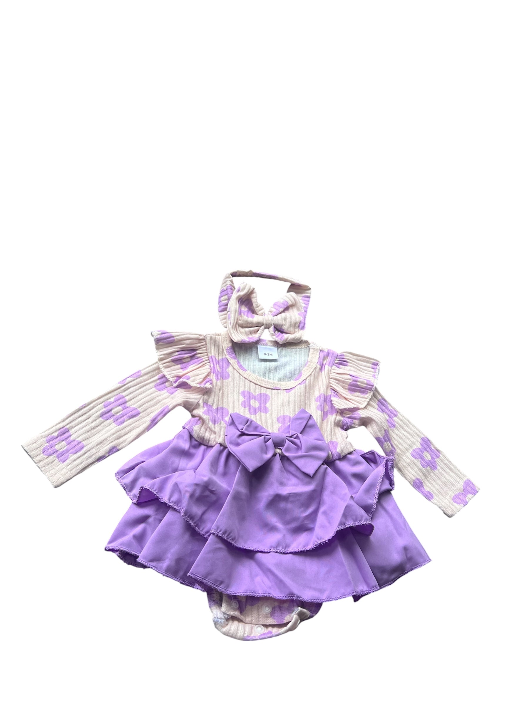 Lilac Floral Ruffle Romper Set with Headband by Juanita Boutique – front view