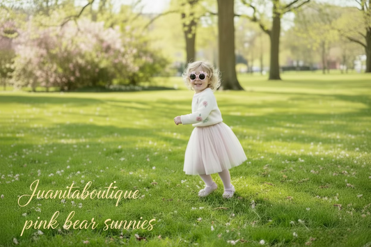 Pink bear sunglasses worn by girl — Juanita Boutique
