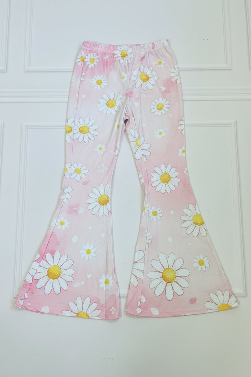 Women's Pink Daisy Flare Leg Pants - Juanita Boutique