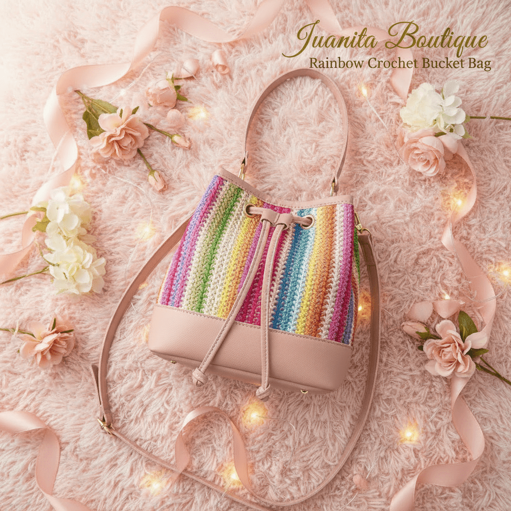 Rainbow Crochet Bucket Bag - Juanita Boutique