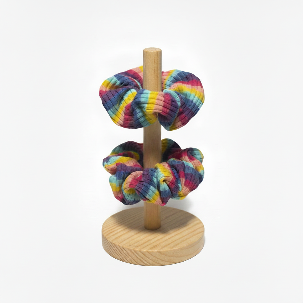 Rainbow Stripe Scrunchie by Juanita Boutique – product display stand