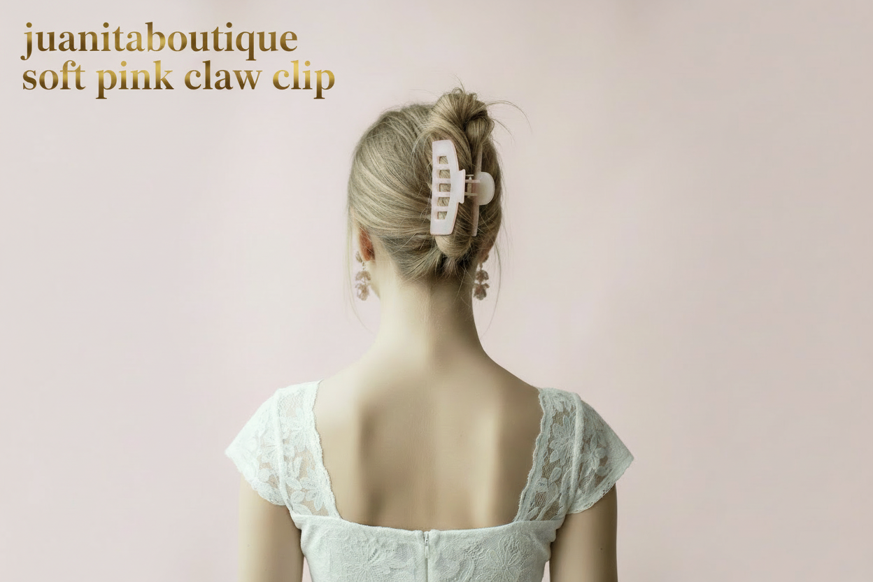 Soft pink claw clip styling shot — Juanita Boutique"