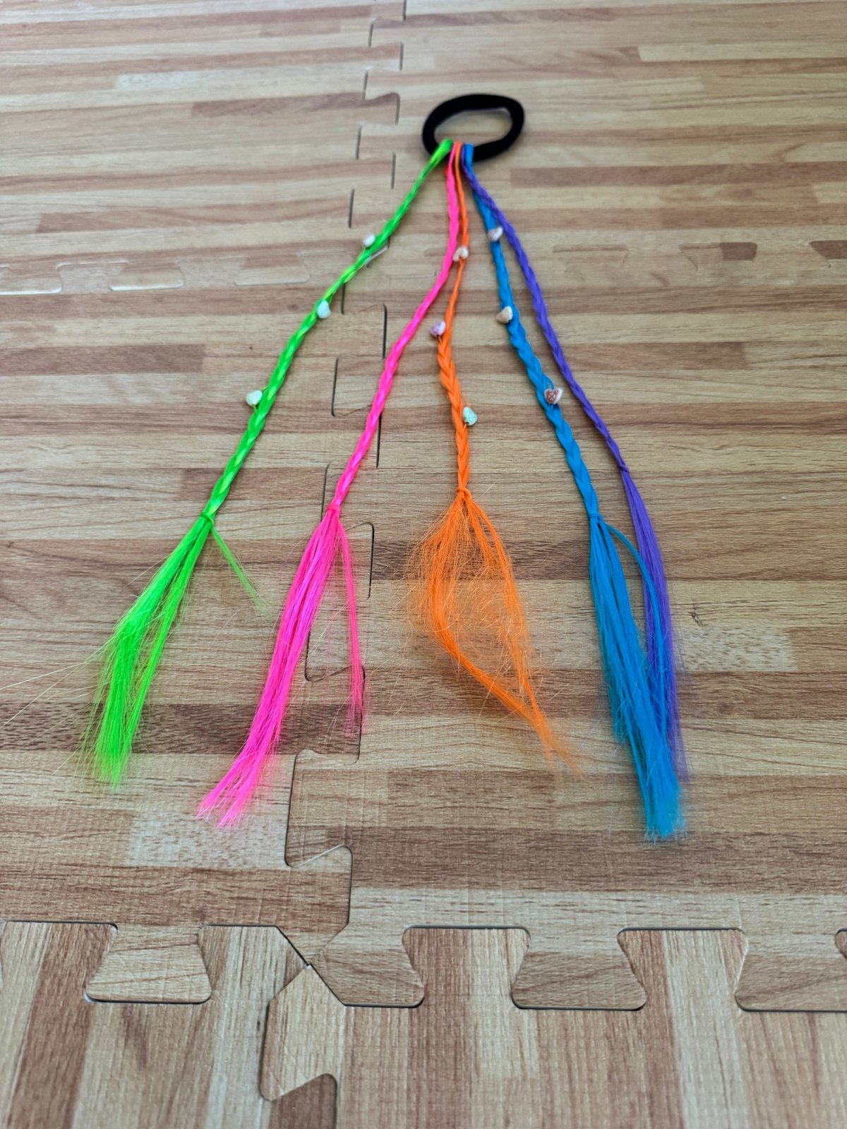 Rainbow Hair Tie with Streaks & Heart Beads - Juanita Boutique