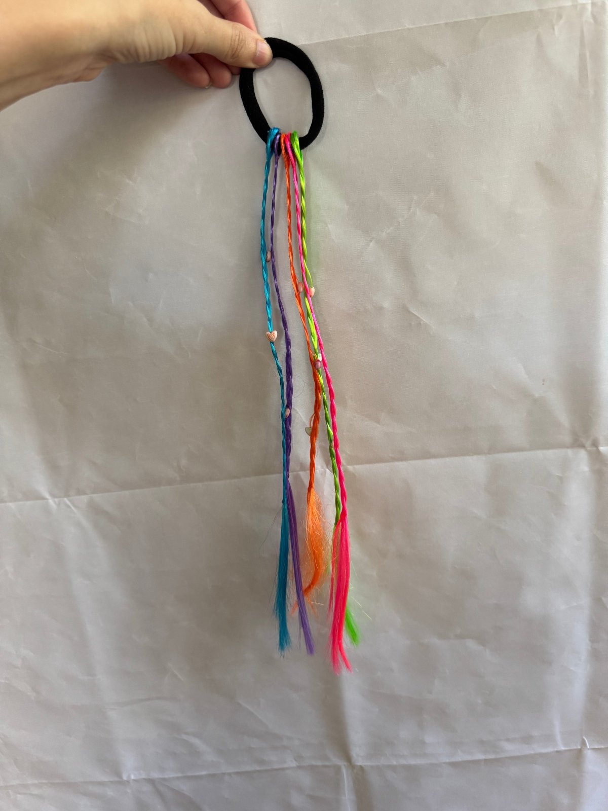 Rainbow Hair Tie with Streaks & Heart Beads - Juanita Boutique