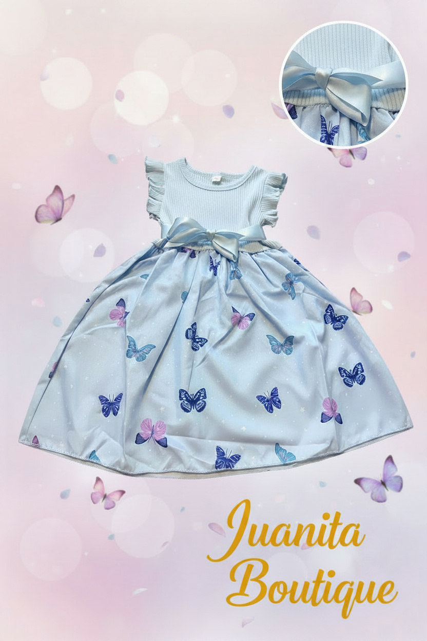 Butterfly Dress flat lay with larger gold Juanita Boutique watermark