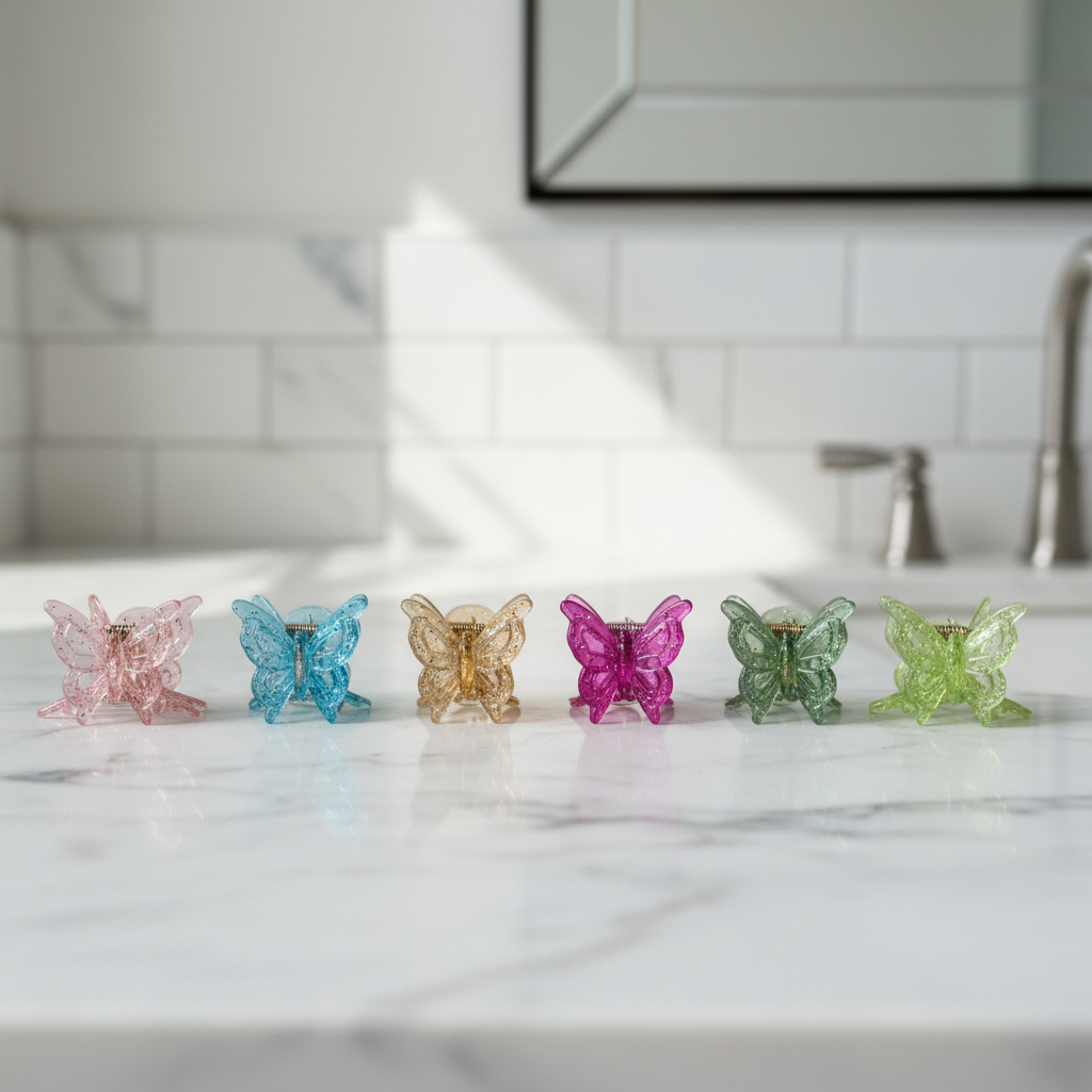 Exactly 6 Butterfly Clips Marble Counter