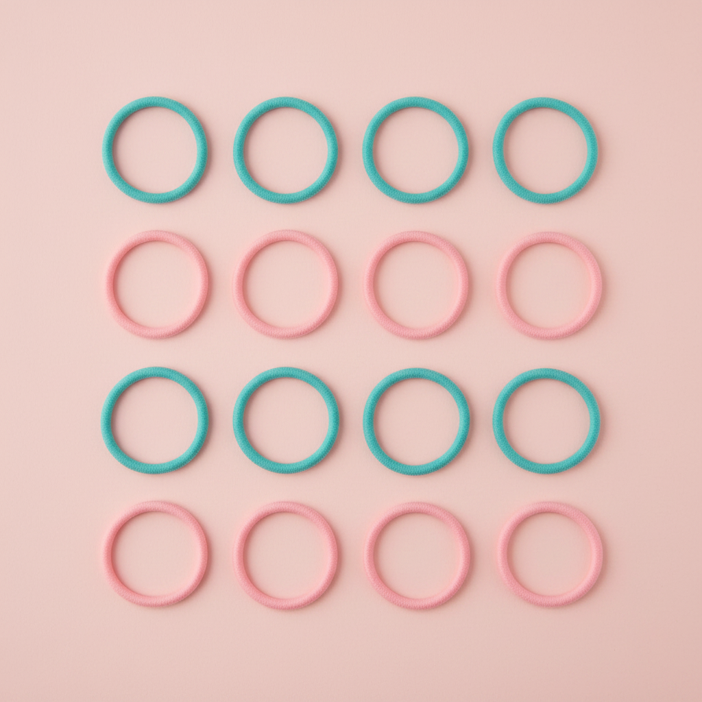 Flat Lay Hair Rings on Blush Background